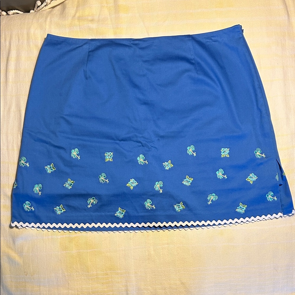 Island Republic Blue Embroidered Mini Skirt with Ruffle Trim size 14